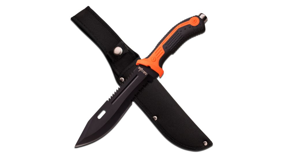 Survivor Fixed Blade, 12.75in, Stainless Steel Blade, Black And Orange Injection Rubber And Nylon Fiber Handle HK-791BO
