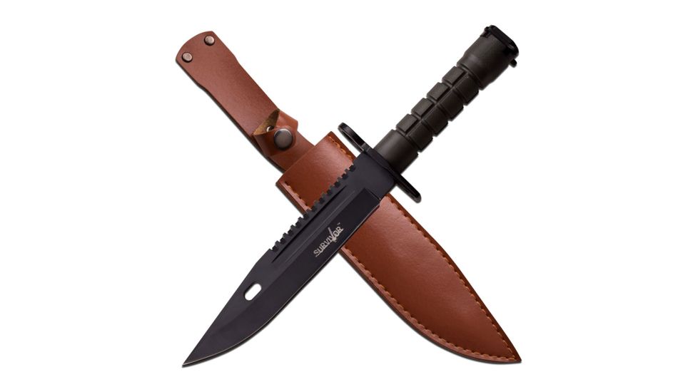 Survivor Fixed Blade, 12.8in, Stainless Steel Blade, Green Nylon Fiber Handle HK-798BK