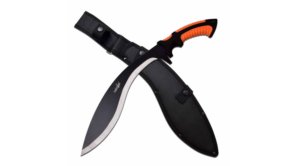 Survivor SV-MHT001-4 Machete, 14in, 3CR13 Stainless Steel, Kukri, Steel/Black Blade, Nylon Fiber/Rubber Handle, Orange/Black, SV-MHT001-4