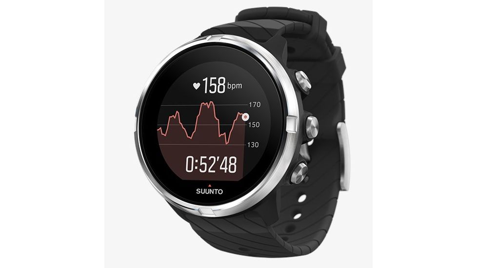 Suunto 9 Watches, Stainless Steel Case/ Black Silicone Strap SS050142000