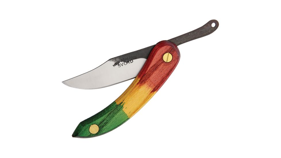 Svord Peasant HD Traffic Light Folding Knife,3.375in,Carbon Steel,Clip Point,Red, Yellow and Green,Wood Handle SVPK3CT