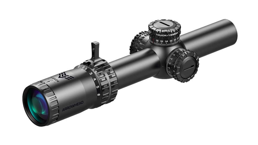 Swampfox Arrowhead Series 1-8x24mm SFP IR Green MIL 30mm Tube Riflescope, Black, ARH1824-GL