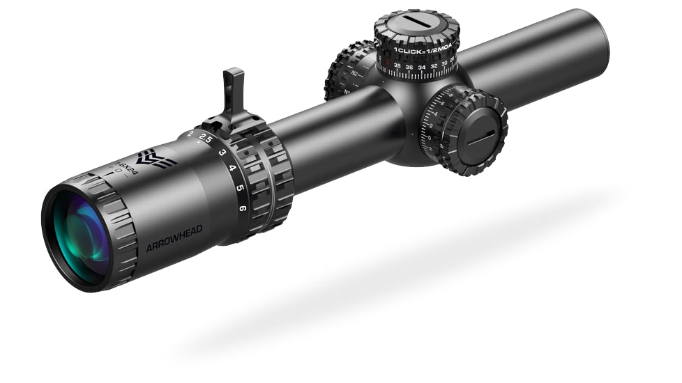 Swampfox Arrowhead Riflescope, 1-6X24, 30mm Tube, Second Focal Plane, IR Green MOA Reticle, Black, ARH16241-GM