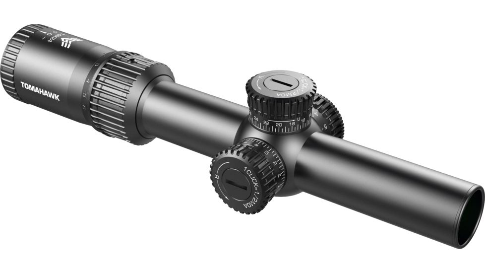 Swampfox Tomahawk LVPO Rifle Scope, 1-6x24mm, 30mm Tube, Second Focal Plane, Illuminated Guerrilla Cross MOA Reticle, Black, ATK16241-M