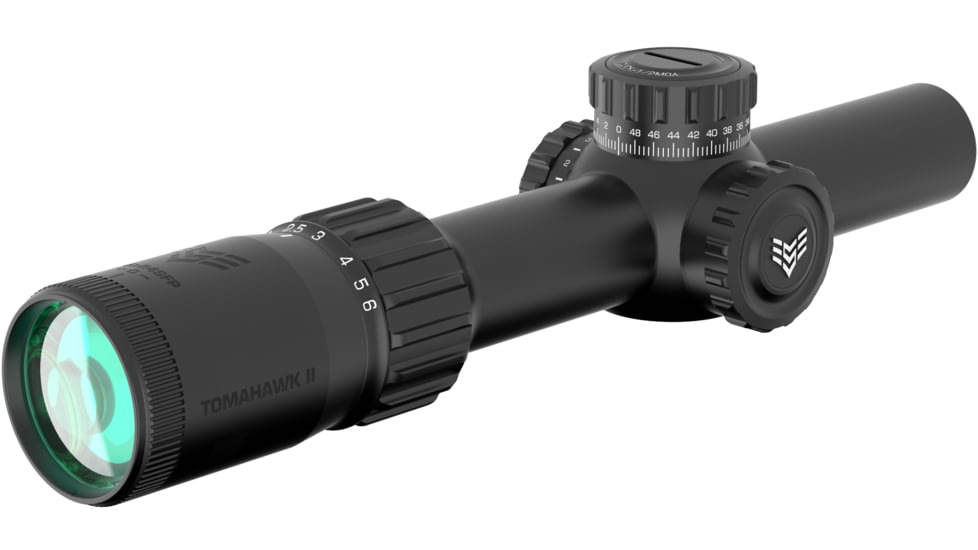 Swampfox Tomahawk II 1-4x24mm Rifle Scope, 30mm Tube, Second Focal Plane, Green BDC, Black, THK14241-GB
