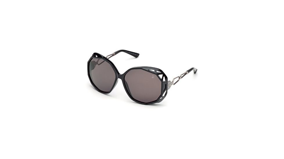 Swarovski Beautiful Sunglasses SK0022 - Shiny Black Frame Color, Smoke Lens Color