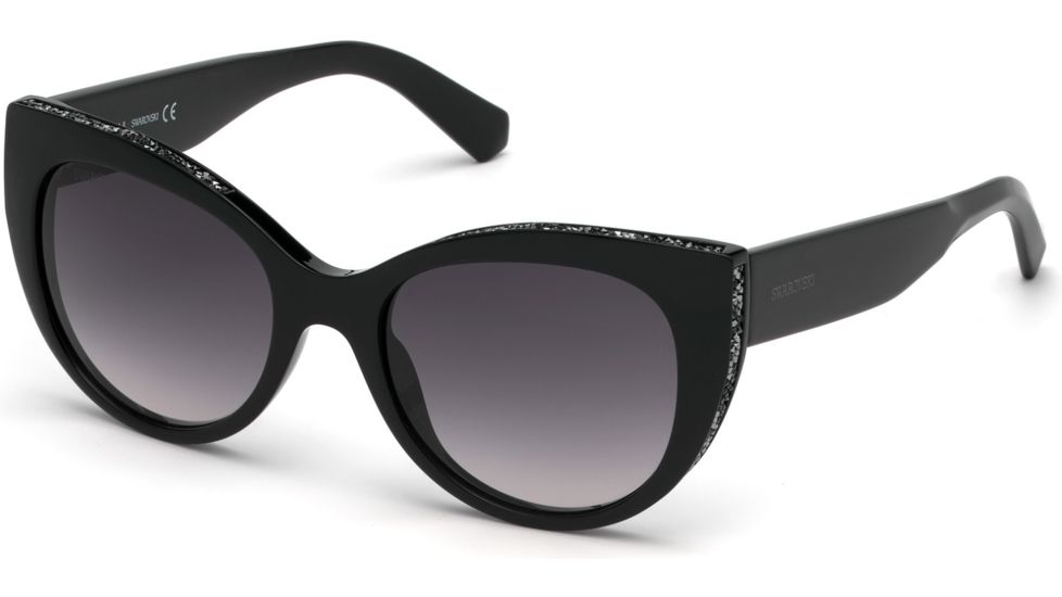 Swarovski SK0202 Sunglasses - Shiny Black Frame Color, Gradient Smoke Lens Color