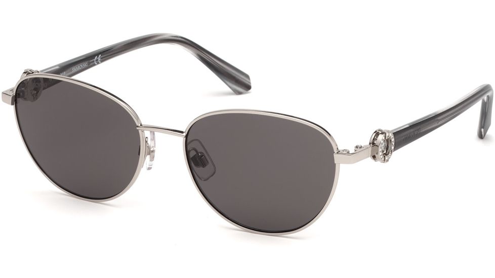 Swarovski SK0205 Sunglasses - Shiny Palladium Frame Color, Smoke Lens Color