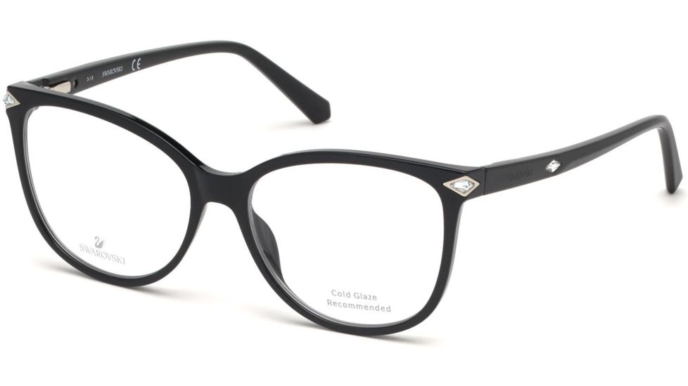 Swarovski SK5283-F Bifocal Prescription Eyeglasses - Shiny Black Frame, Shiny Black Lenses, 54 mm Lens Diameter SK5283-F54001