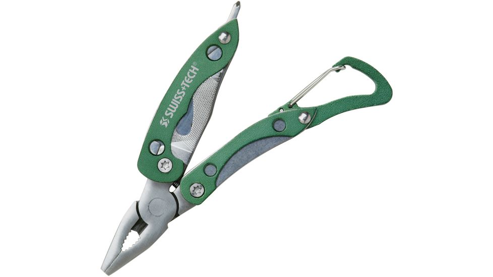 SwissTech Caribiner Multi Tool Folding Knife,Green,Aluminum Handle SWT36029