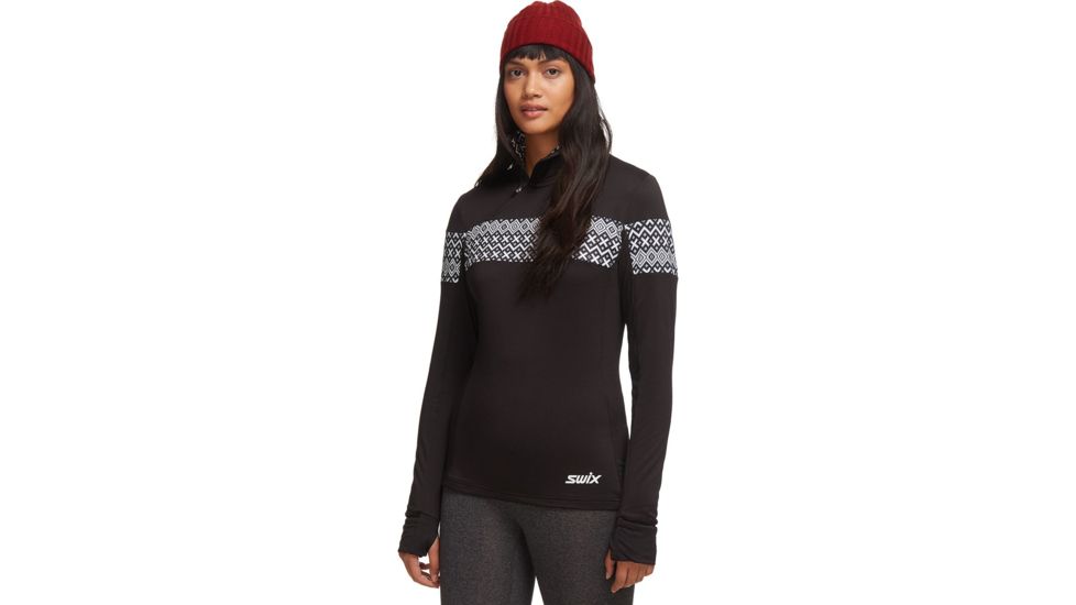 Swix Myrene Asym Zip Midlayer - Womens, Black/White Print, Extra Small, 19072-10001P-XS