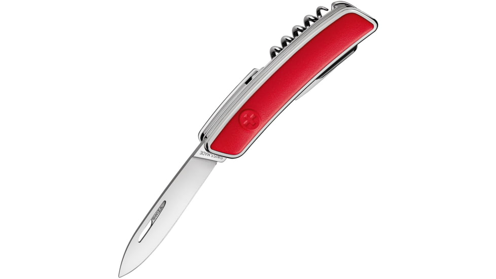 Swiza D03 Swiss Pocket Knife, 3.75in Closed, SS Handle With Red Leather Inlay, KNI.0030.3000