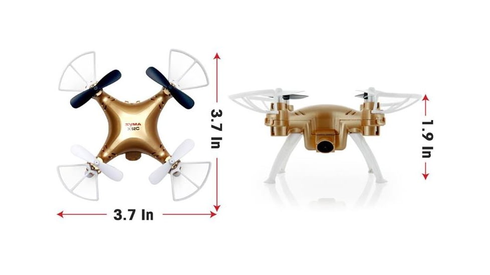 Syma X52C Nano Quadcopter Drone w/2MP HD Camera and Bonus Battery, Gold 61314