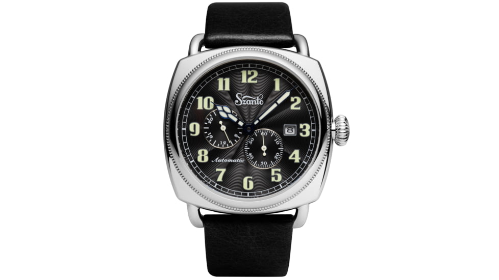 Szanto Automatic Officer Watches, Black Dial, Black Strap, Steel, One Size, SZ 6201E