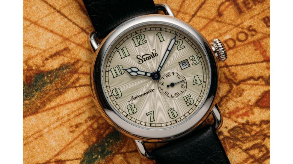 Szanto Automatic Officer Watches, Ivory Dial, Black Strap, Steel, One Size, SZ 6305E