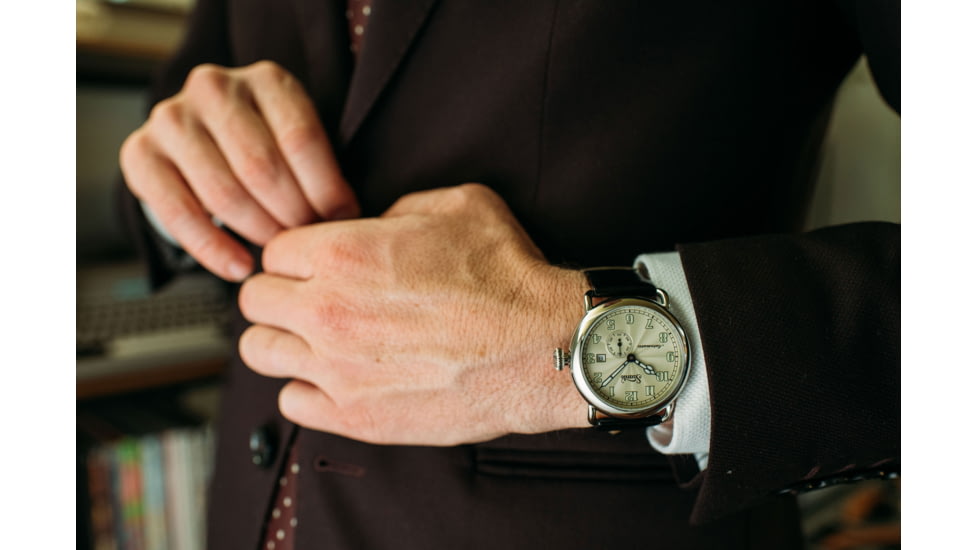 Szanto Automatic Officer Watches, Ivory Dial, Black Strap, Steel, One Size, SZ 6305E