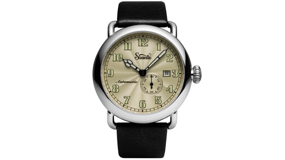 Szanto Automatic Officer Watches, Ivory Dial, Black Strap, Steel, One Size, SZ 6305E