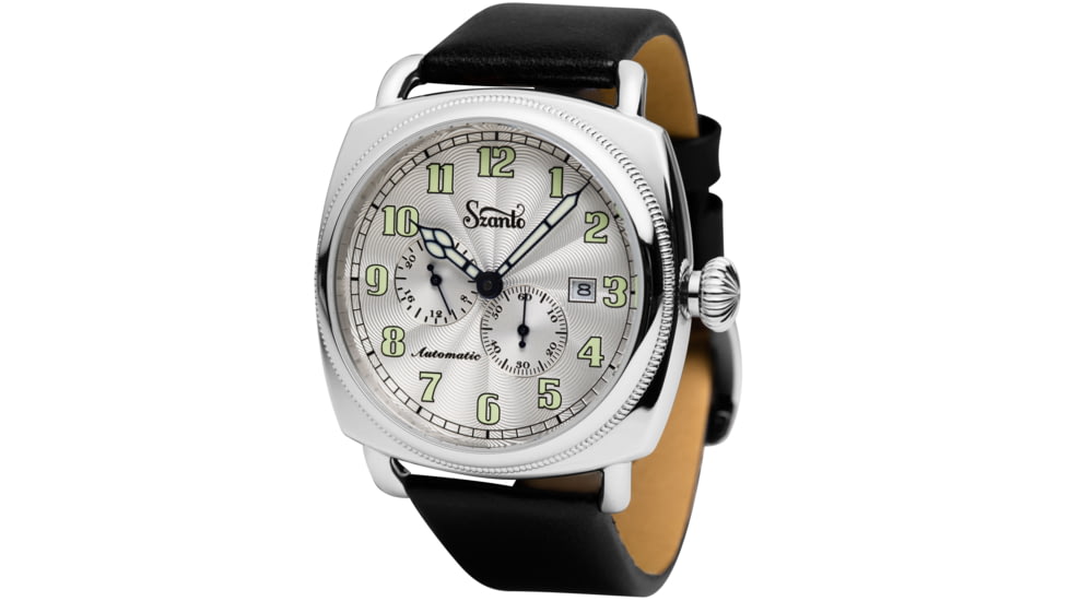 Szanto Automatic Officer Watches, Silver Dial, Black Strap, Steel, One Size, SZ 6202E