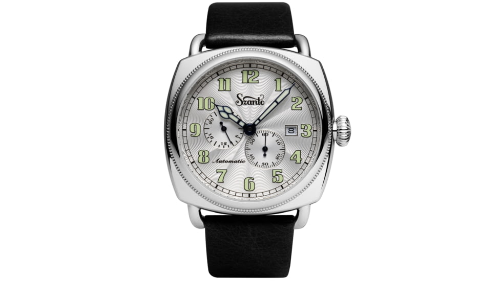 Szanto Automatic Officer Watches, Silver Dial, Black Strap, Steel, One Size, SZ 6202E