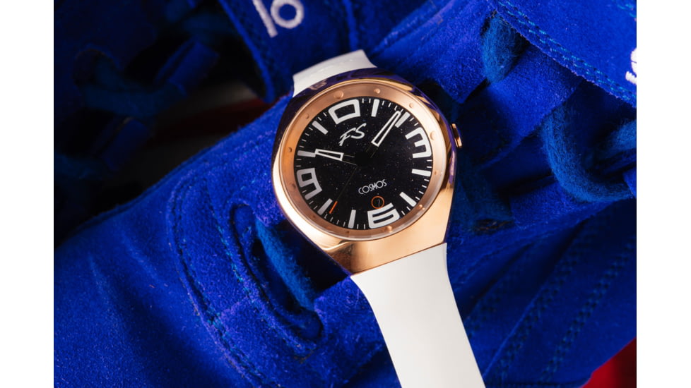 Szanto Icon Frank Stephenson Cosmos Watches, Blue Dial, White Strap, Rose Gold, One Size, IC-FS-9005