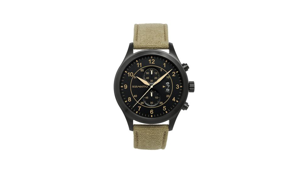 Szanto Mens 1200 Series Watch,Black Dial,Khaki Strap,46mm Dia. SZ 1202
