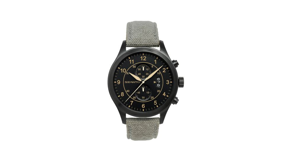Szanto Mens 1200 Series Watch,Black Dial,Light Grey Strap,46mm Dia. SZ 1203