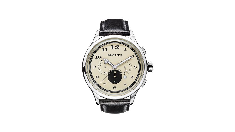 Szanto Mens 2400 Series Watch,Cream Dial,Black Strap,46mm Dia. SZ 2402