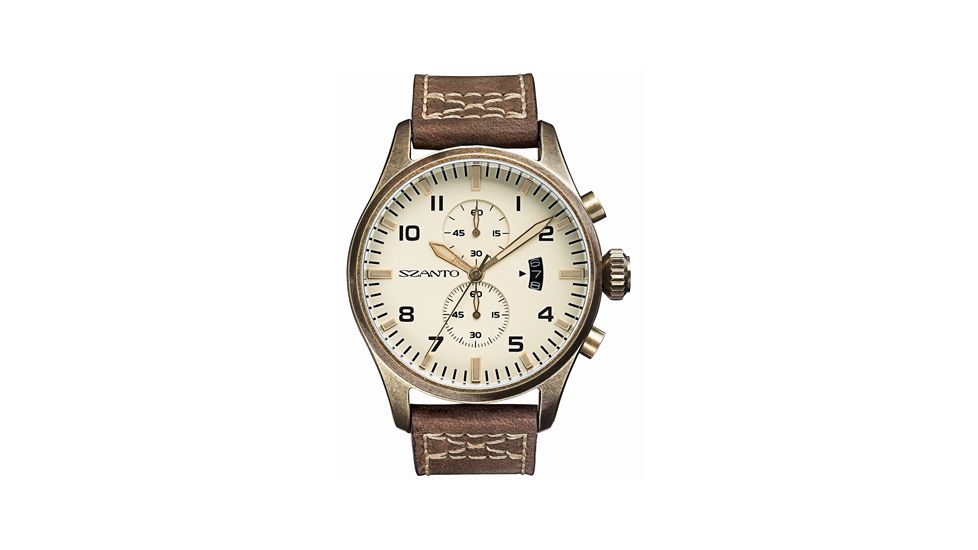 Szanto Mens 4000 Series Watch,Ivory Dial,Brown Strap,44mm Dia. SZ 4002