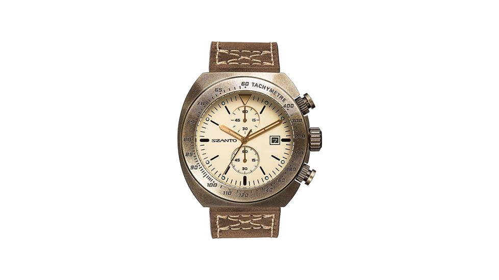 Szanto Mens 4100 Series Watch,Ivory Dial,Brown Strap,46mm Dia. SZ 4102