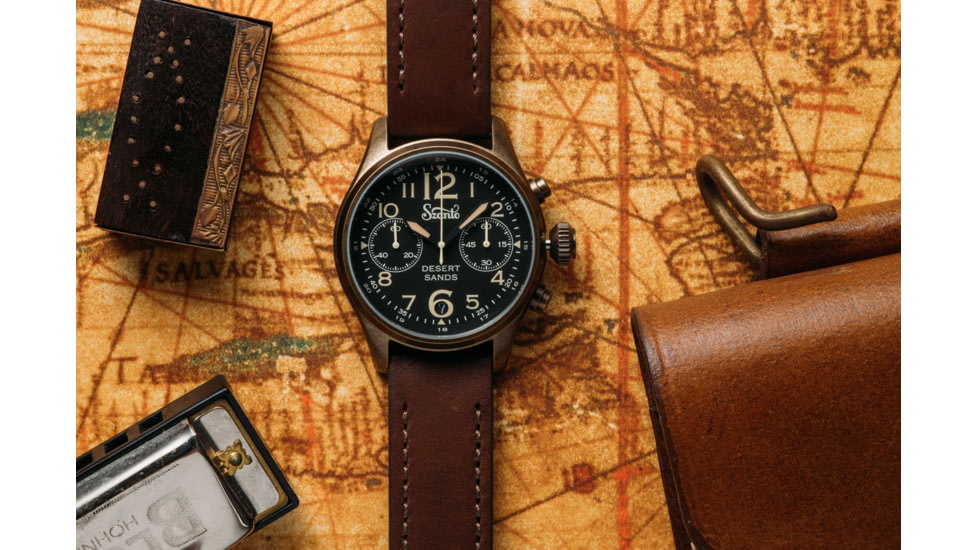 Szanto Pilot Watches, Black Dial, Brown Strap, A. Gold, One Size, SZ 4552