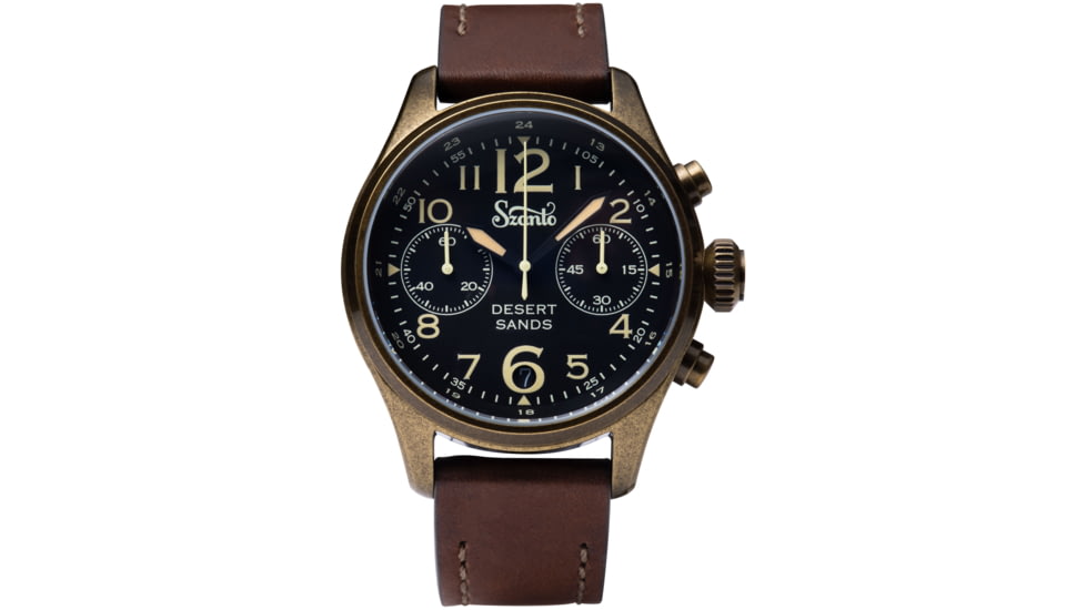 Szanto Pilot Watches, Black Dial, Brown Strap, A. Gold, One Size, SZ 4552