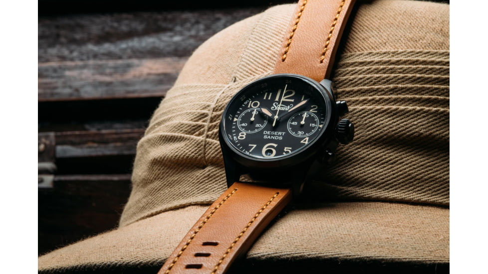 Szanto Pilot Watches, Black Dial, Tan Strap, Black, One Size, SZ 4551