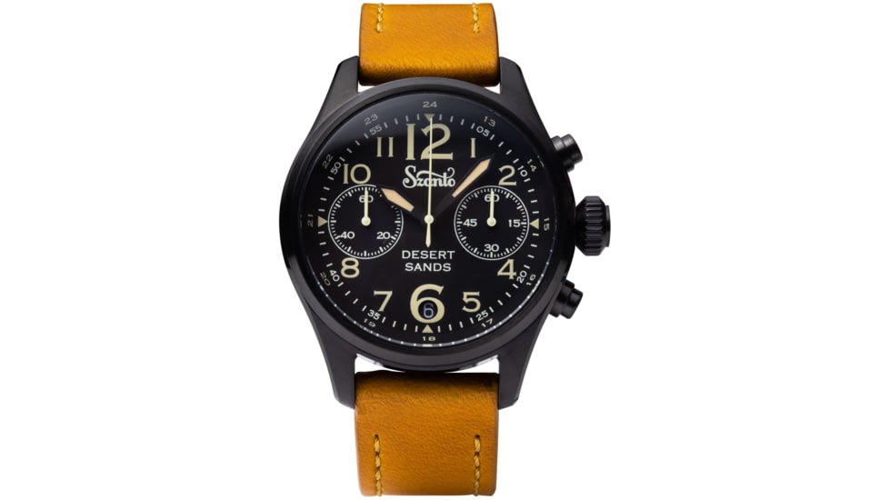 Szanto Pilot Watches, Black Dial, Tan Strap, Black, One Size, SZ 4551