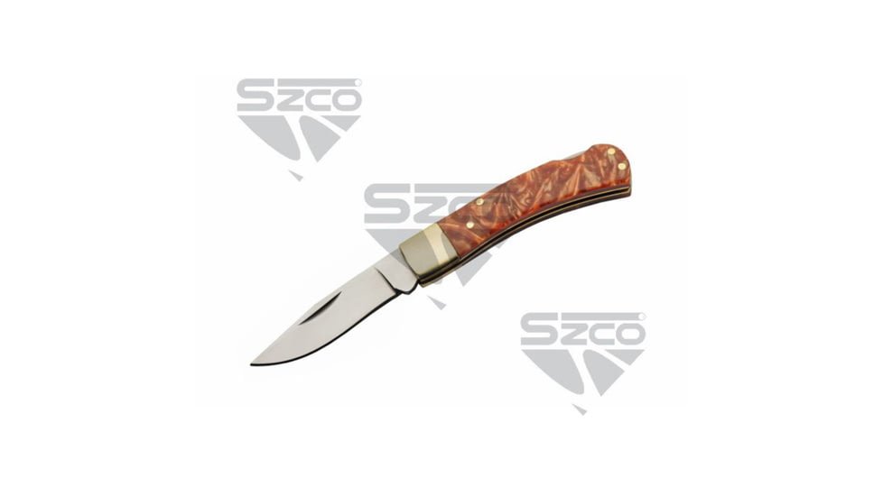 SZCO Red Clay Folding Knife, 2.25in, 3Cr13 Steel, Drop Point, Brown Handle, 211595