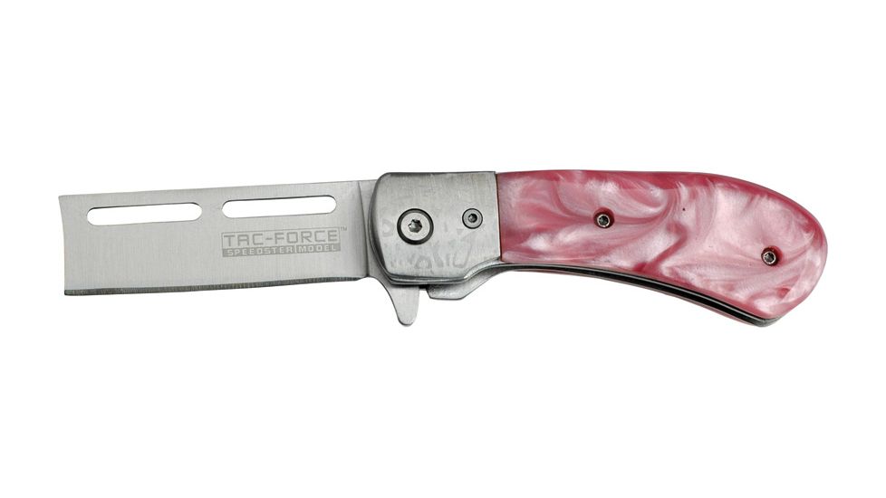 Tac Force 35in. Razor Fold Knife, assisted opening SS razor blade, Pink pearl Compo. handle TF728PK