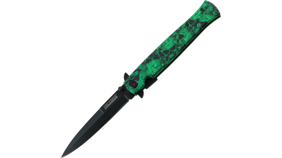 Tac Force 4.75in. Closed Folder Knives, Plain edge Knife, Green Skull Handle TF804ZG