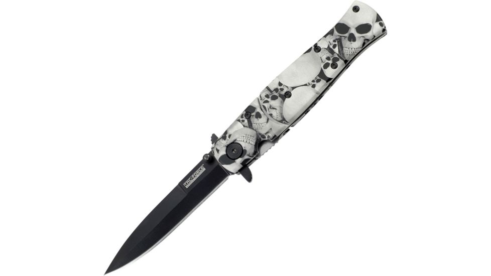 Tac Force 4.75in. Closed Folder Knives, Plain edge Knife, White Skull Handle TF804GY