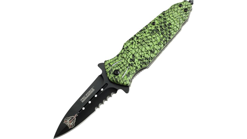 Tac Force 4.75in.Cobra Folder Knives, Paritally Serrated, Green Handle TF796GN