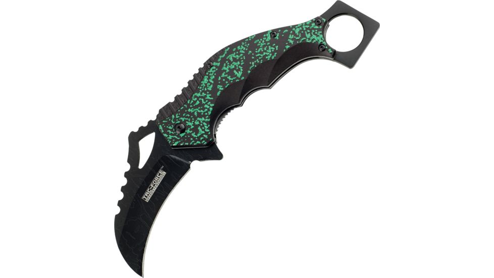 Tac Force 5.5in.Karambit Folder Knife, Plain edge Knife, Green Speckeled Handle TF812G