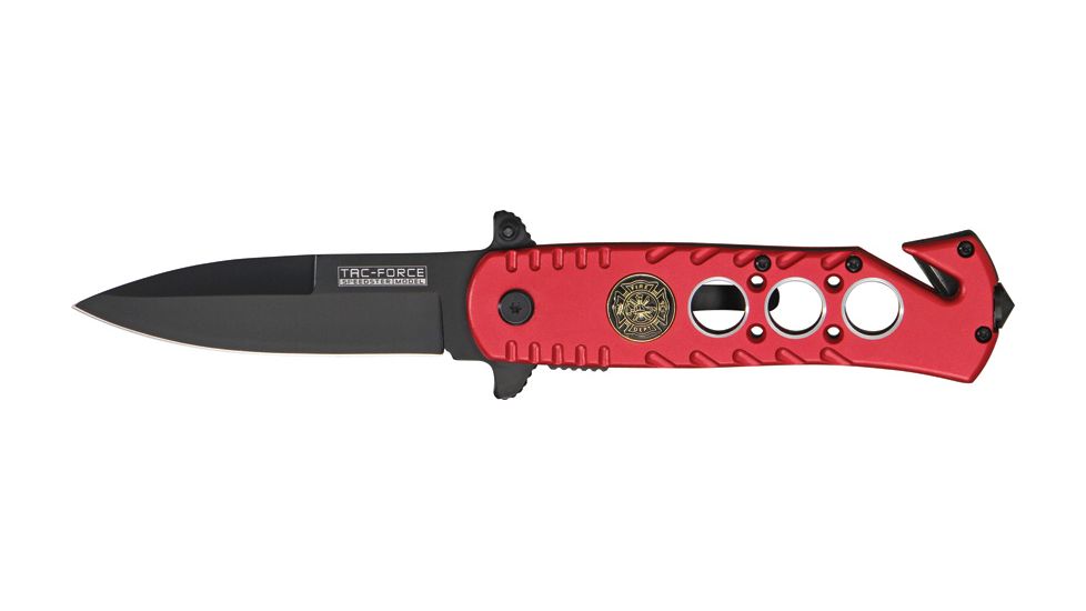 Tac Force A/O Fire Fighter Fold Knife, A/O black SS blade, Red Alum. handle TF529RFF