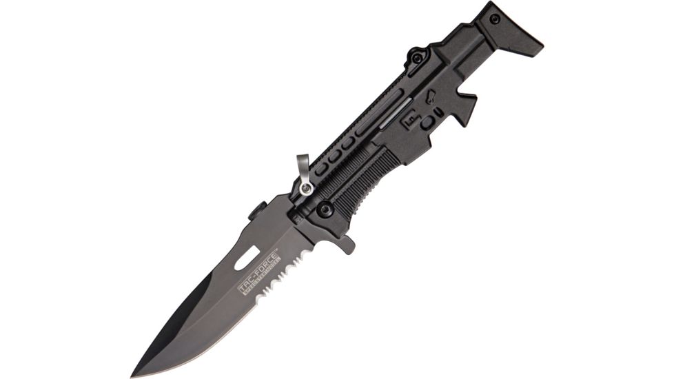 Tac Force A/O Gun Linerlock Fold Knife, black finish SS PS blade, Black Alum. handle TF767BK