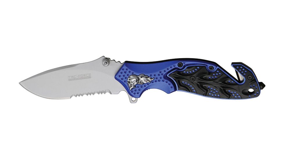 Tac Force A/O Rescue Linerlock Fold Knife 4.5in, matte finish SS PS blade, Sculpted Alum. handles black/blue front, black ba TF680SBL