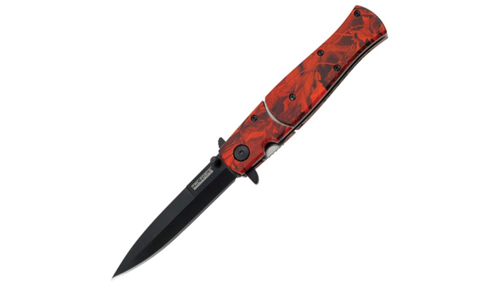 Tac Force A/O Speedster Folding Knife,4in,Stiletto Blade,Red And Black Camo Alum Handle TF804RC
