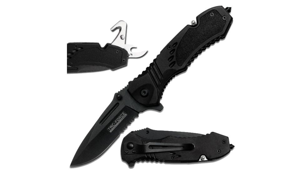 TAC Force All Black Clip Assist Fold Knife, Black TF 606B