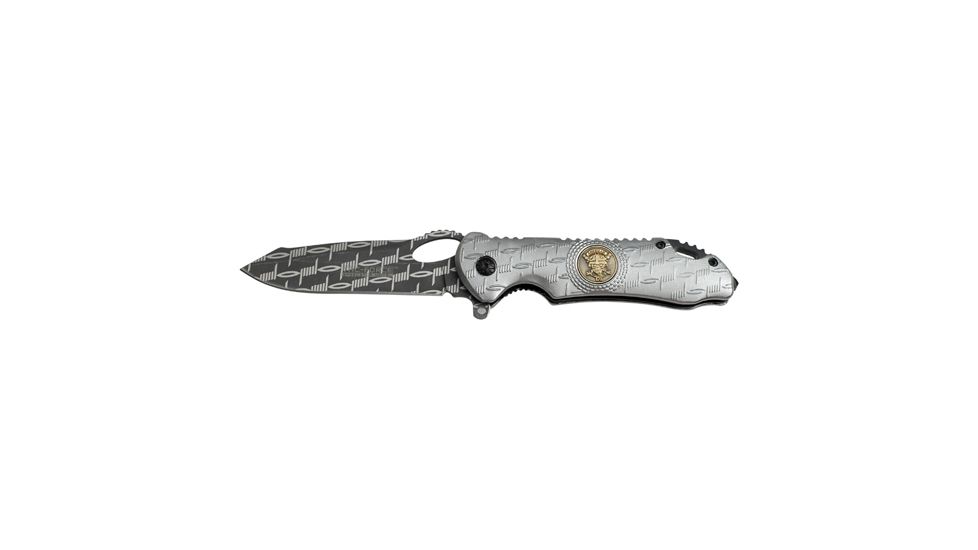 TAC Force Assisted Opening Knife 4.5in Closed with Skull Medallion, Black Finish 4.5in Closed 4001679