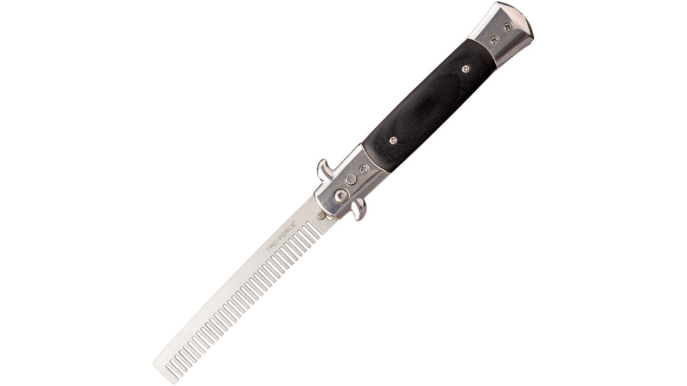 TAC Force Beard Comb Button Lock A/O Folding Knife, 5 closed, Black pakkawood handle, TF-CB005BK