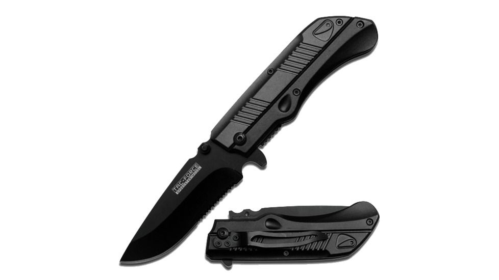 TAC Force Black Serrated Blade Grey Handle Knife YC 635GY
