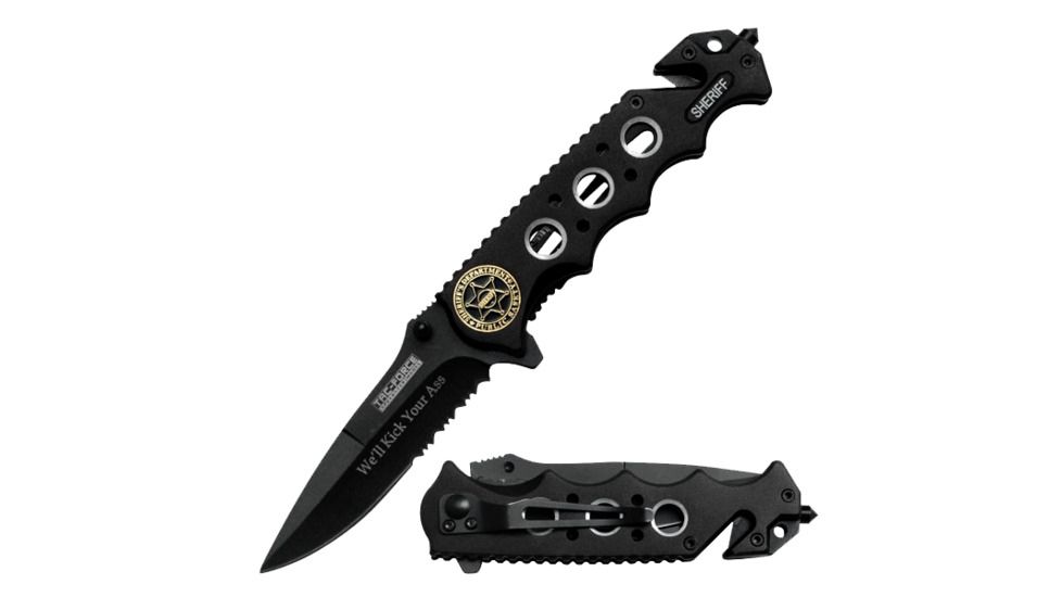 TAC Force Black Sheriff Handle Fold Knife, Black TF 611SH