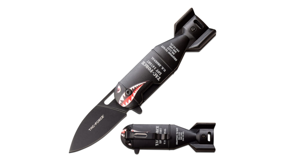 TAC Force Drop Point Spring Assisted Knife, 2.25 in, 3Cr13 Stainless Steel Stainless Steel, Black Bomb, TF-1039BK