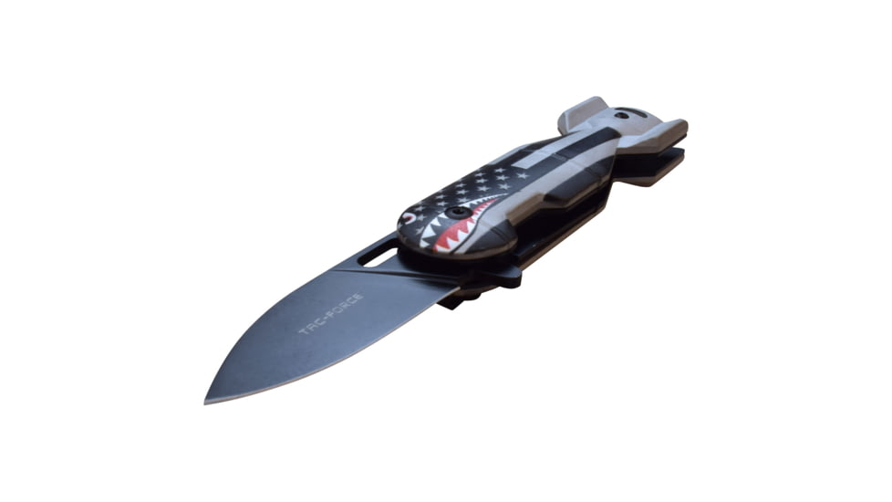 TAC Force Drop Point Spring Assisted Knife, 2.25 in, 3Cr13 Stainless Steel Stainless Steel, Grey/Flag, TF-1039BFG